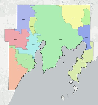 Delta County MI ZIP code boundaries map