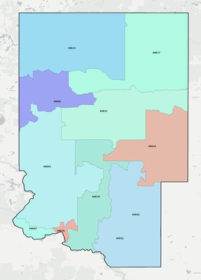 Dickinson County MI ZIP code boundaries map