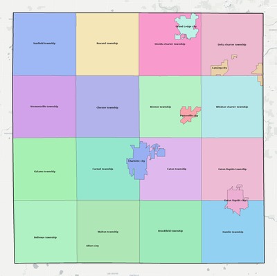 Eaton County MI townships and subdivisions map