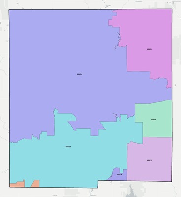 Gladwin County MI ZIP code boundaries map