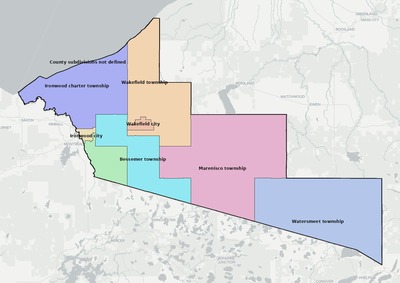 Gogebic County MI townships and subdivisions map