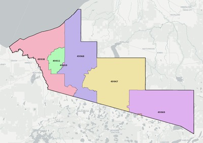 Gogebic County MI ZIP code boundaries map