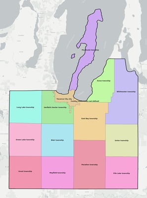Grand Traverse County MI townships and subdivisions map