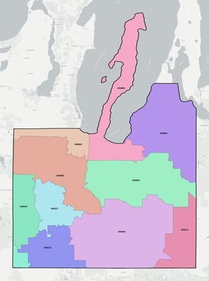 Grand Traverse County MI ZIP code boundaries map