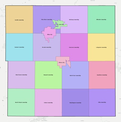 Gratiot County MI townships and subdivisions map