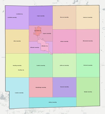 Hillsdale County MI townships and subdivisions map