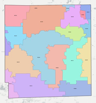 Hillsdale County MI ZIP code boundaries map