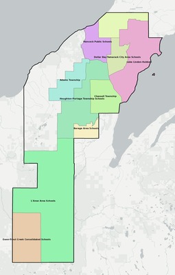 Houghton County MI school district boundaries map