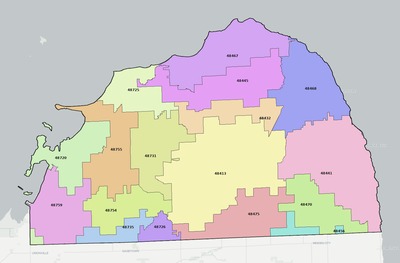 Huron County MI ZIP code boundaries map