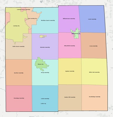 Ingham County MI townships and subdivisions map