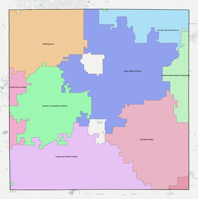 Ionia County MI school district boundaries map