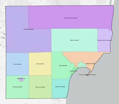 Iosco County MI townships and subdivisions map