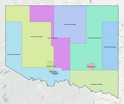 Iron County MI townships and subdivisions map