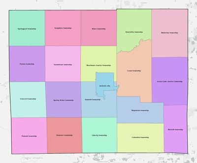 Jackson County MI townships and subdivisions map