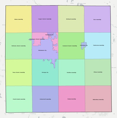 Kalamazoo County MI townships and subdivisions map