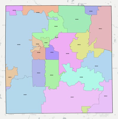 Kalamazoo County MI ZIP code boundaries map