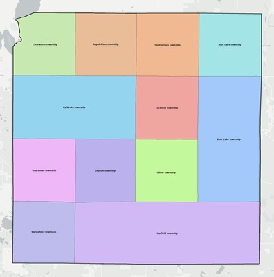 Kalkaska County MI townships and subdivisions map