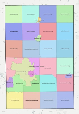 Kent County MI townships and subdivisions map