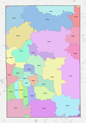 Kent County MI ZIP code boundaries map