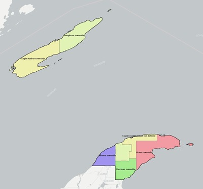 Keweenaw County MI townships and subdivisions map