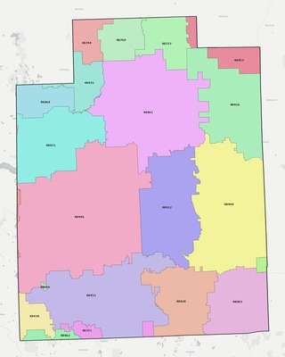 Lapeer County MI ZIP code boundaries map