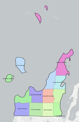 Leelanau County MI townships and subdivisions map