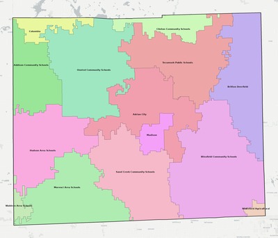 Lenawee County MI school district boundaries map
