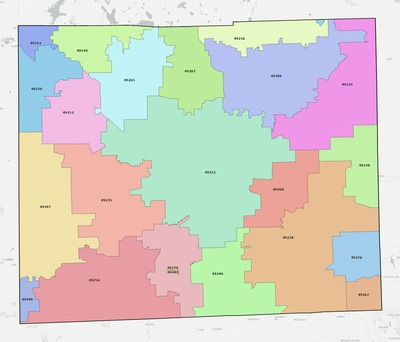 Lenawee County MI ZIP code boundaries map