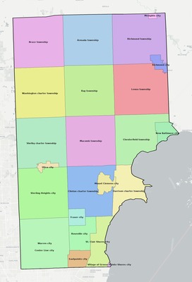Macomb County MI townships and subdivisions map