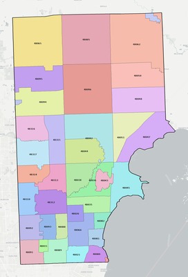 Macomb County MI ZIP code map preview