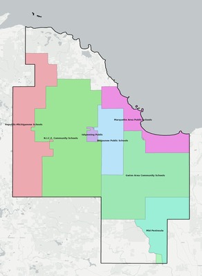 Marquette County MI school district boundaries map