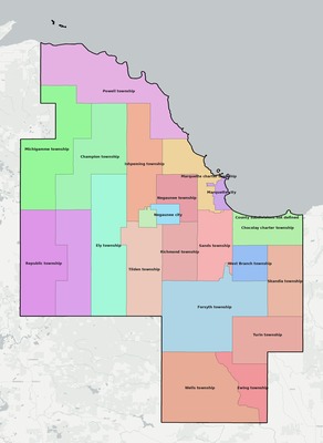 Marquette County MI townships and subdivisions map