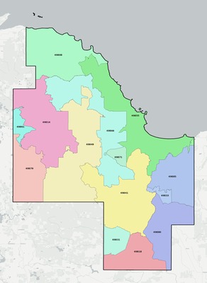 Marquette County MI ZIP code boundaries map