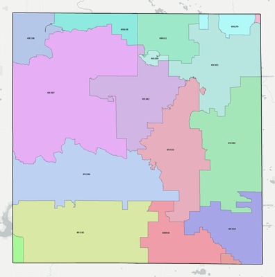Mecosta County MI ZIP code boundaries map