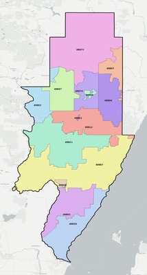 Menominee County MI ZIP code boundaries map