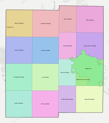 Midland County MI townships and subdivisions map