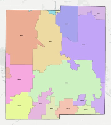 Midland County MI ZIP code boundaries map