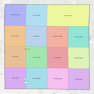 Missaukee County MI townships and subdivisions map