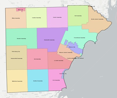 Monroe County MI townships and subdivisions map