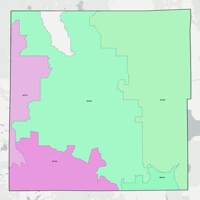 Montmorency County MI ZIP code boundaries map