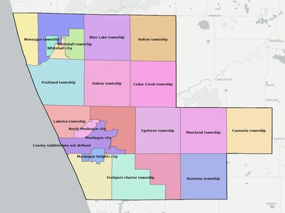 Muskegon County MI townships and subdivisions map