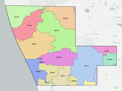 Muskegon County MI ZIP code boundaries map