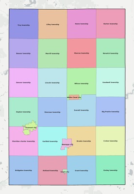 Newaygo County MI townships and subdivisions map