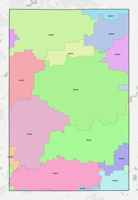 Newaygo County MI ZIP code boundaries map