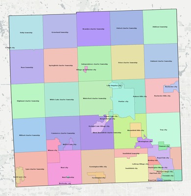 Oakland County MI townships and subdivisions map