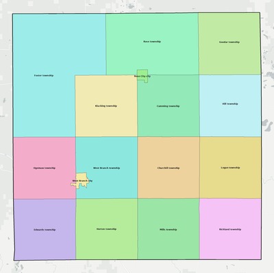 Ogemaw County MI townships and subdivisions map