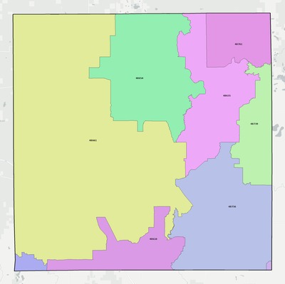 Ogemaw County MI ZIP code boundaries map