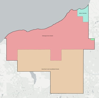 Ontonagon County MI school district boundaries map
