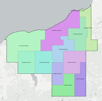 Ontonagon County MI townships and subdivisions map