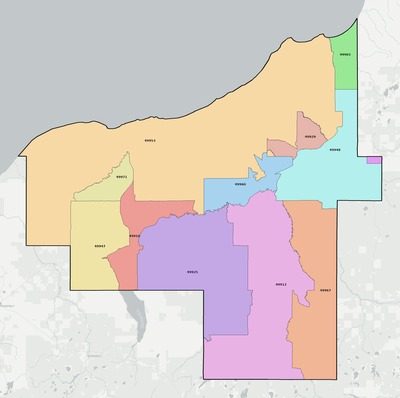 Ontonagon County MI ZIP code boundaries map